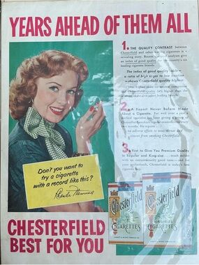 Vintage 1950s Advertisement For Chesterfield Cigarettes Rhonda Fleming